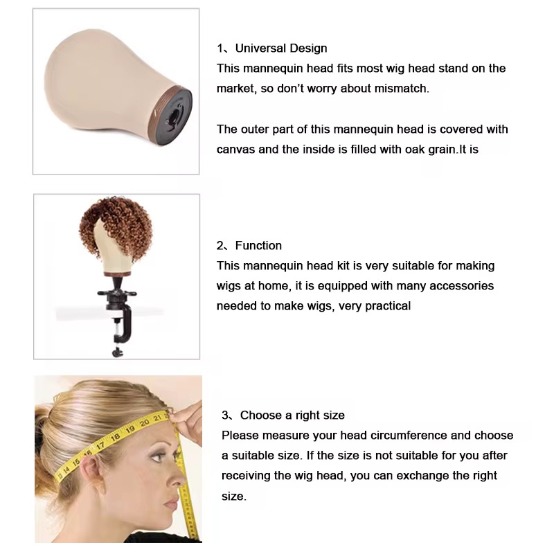 White Canvas Block Mannequin Head - Professional Wig Styling & Display Head - Image 5